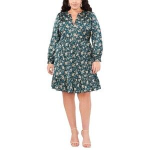 Vince Camuto Women's Plus Size Floral-Print Baby dol Dress Deep Forest Green 3X